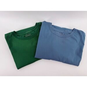 LL Bean XL REG Mens Cotton T Shirt Green Blue Short Sleeve Casual  Lot of 2